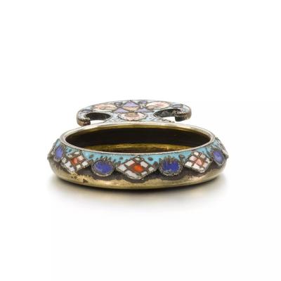 Miniature Silver Kovsh With Cloisonne Enamel Faberge
