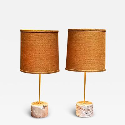 Modern Pair of New Limited Edition Vintage Travertine Stone Table Lamps