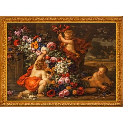 Mythological Scene Putti With Flowers Matthaus Terwesten 1670 1757 