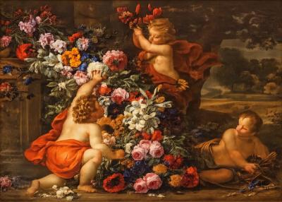 Mythological Scene Putti With Flowers Matthaus Terwesten 1670 1757 