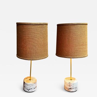 New Limited Edition Pair of Vintage Travertine Polished Table Lamps
