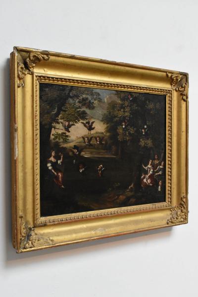 Oil on canvas La Civetta pipe hunting glue hunting owl hunting 18th c 