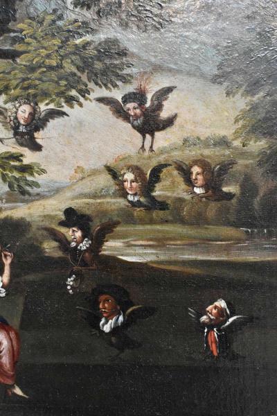 Oil on canvas La Civetta pipe hunting glue hunting owl hunting 18th c 