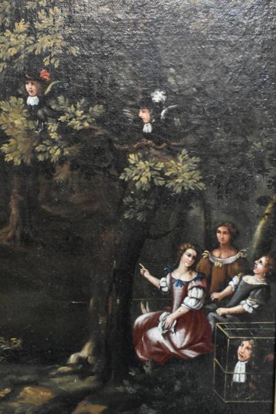 Oil on canvas La Civetta pipe hunting glue hunting owl hunting 18th c 