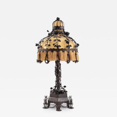 Oscar Bruno Bach Rare Mid 20th Century Bronze Iron Rose Motif Table Lamp
