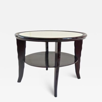 Osvaldo Borsani Round Coffee Table Mirror Top Black Laquered Two Tier Attributed to Borsani 1940