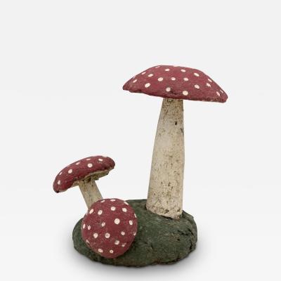 Pair Cast Stone Mushrooms with Red Green and White Paint 20th Century
