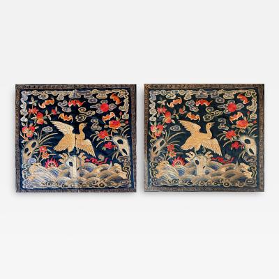 Pair Chinese Embroidered Fourth Rank Badges Qing Dynasty