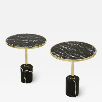 Pair Of Contemporary Marquina Marble Glass Brass Side Italian Tables