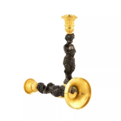 Pair Of French Bronze Candlesticks Fauns France Mid 19th Century