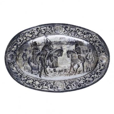 Pair Of Silver Decorative Trays With Knightly Scenes In The Historicist Style