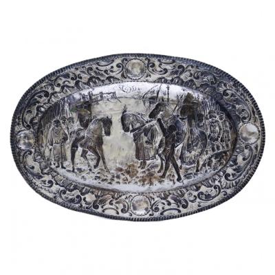 Pair Of Silver Decorative Trays With Knightly Scenes In The Historicist Style