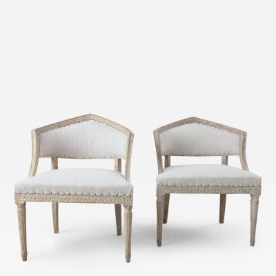 Pair of 19th c Swedish Gustavian Upholstered Sulla Chairs in Original Paint