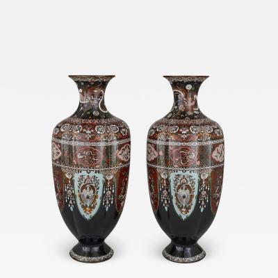 Pair of Antique Japanese Meiji Period Goldstone and Enamel Vases