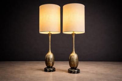 Pair of Art Nouveau Table Lamps in Metal Brass and Marble US 1930s Lot 825