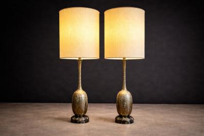 Pair of Art Nouveau Table Lamps in Metal Brass and Marble US 1930s Lot 825