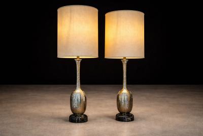 Pair of Art Nouveau Table Lamps in Metal Brass and Marble US 1930s Lot 825