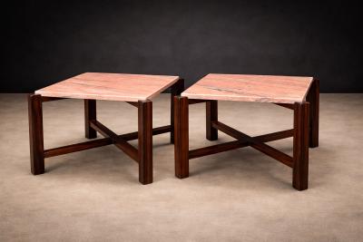 Pair of Brazilian Rosewood Pink Granite Side Tables Brazil 1960s Lot 675A