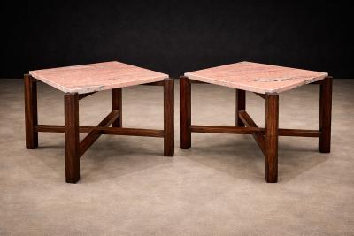 Pair of Brazilian Rosewood Pink Granite Side Tables Brazil 1960s Lot 675A