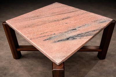 Pair of Brazilian Rosewood Pink Granite Side Tables Brazil 1960s Lot 675A