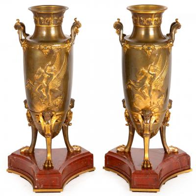 Pair of Bronze Mythological Amphora Garnitures Circa 1880