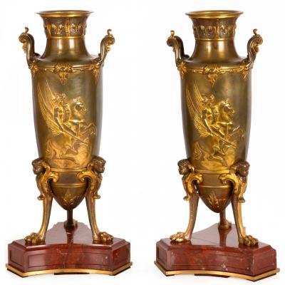 Pair of Bronze Mythological Amphora Garnitures Circa 1880