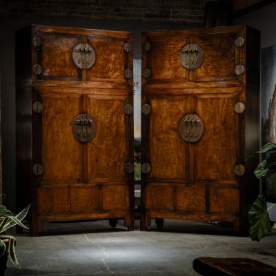 Pair of Camphor Burl Compound Cabinets