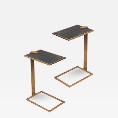 Pair of Drink Tables with Black Glass