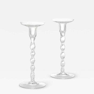 Pair of English glass spiral twisted candlesticks