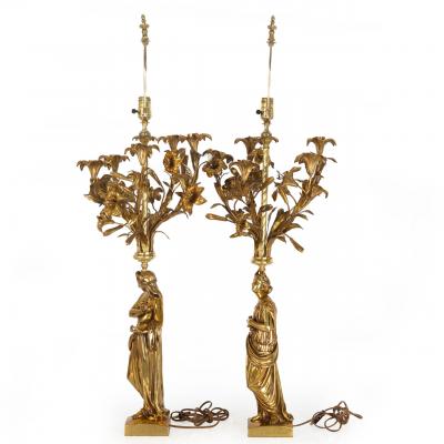 Pair of Figural Bronze Five Light Candelabra after Feuch re de Labroue