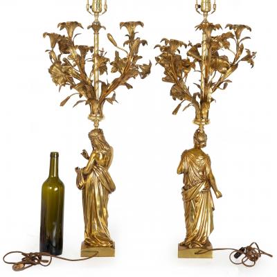 Pair of Figural Bronze Five Light Candelabra after Feuch re de Labroue