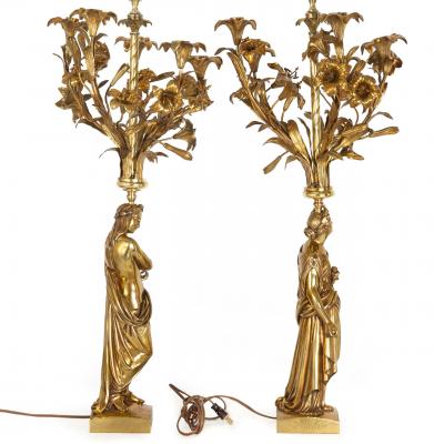Pair of Figural Bronze Five Light Candelabra after Feuch re de Labroue