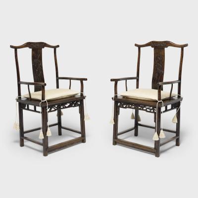 Pair of Fine Yoke Back Armchairs with Bamboo Carvings