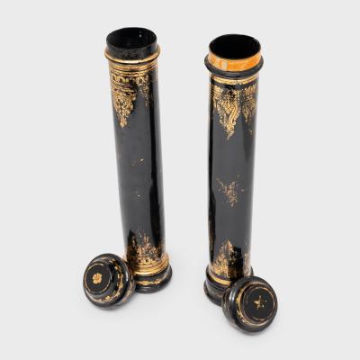 Pair of Gilt Black Lacquer Scroll Cases