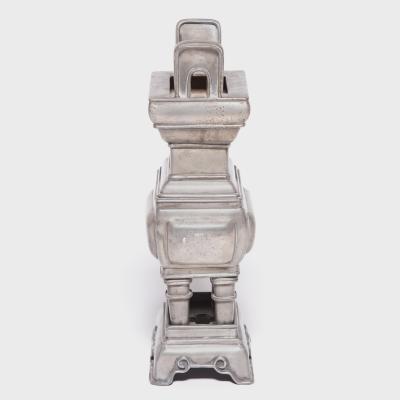 Pair of Gu Form Vases with a Tall Arched Handle Censer