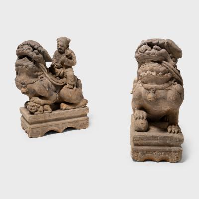 Pair of Guardian Fu Lions with Riders