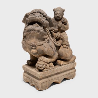Pair of Guardian Fu Lions with Riders