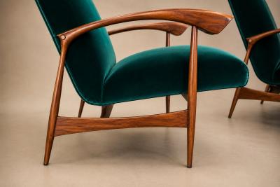 Pair of Hardwood Green Velvet Armchairs by Liceu de Artes e Of cios 1960s