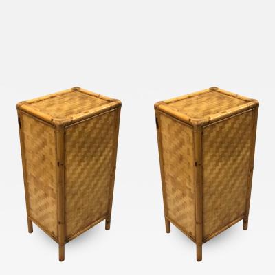 Pair of Italian Midcentury Bamboo and Rattan Nightstands or Side Tables