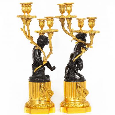 Pair of Louis XVI Style Four Light Candelabra after Clodion