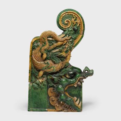 Pair of Ming Sancai Chiwen Roof Tiles
