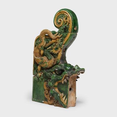 Pair of Ming Sancai Chiwen Roof Tiles