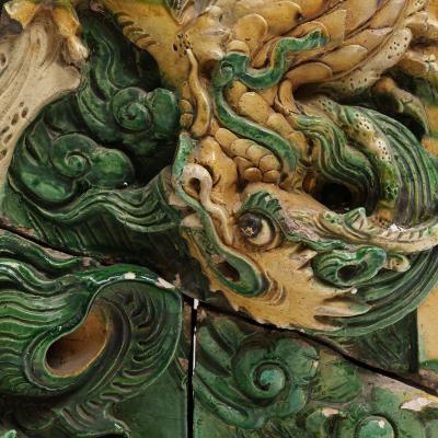 Pair of Ming Sancai Chiwen Roof Tiles