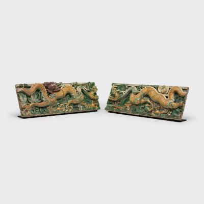 Pair of Ming Sancai Dragon Roof Tiles