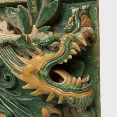 Pair of Ming Sancai Dragon Roof Tiles