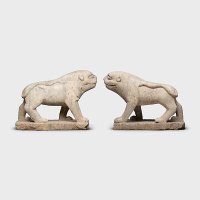 Pair of Monumental Stone Spirit Way Tigers