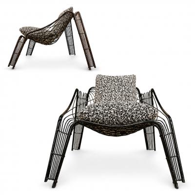 Pair of Organic shaped Iron Armchairs with Boucl Upholstery Brazil 1950s