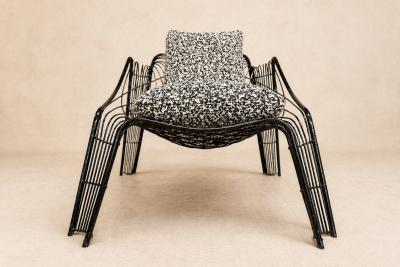 Pair of Organic shaped Iron Armchairs with Boucl Upholstery Brazil 1950s