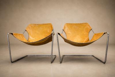 Pair of Paulistano Armchairs by Paulo Mendes da Rocha Leather Stainless Steel