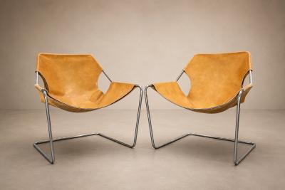 Pair of Paulistano Armchairs by Paulo Mendes da Rocha Leather Stainless Steel
